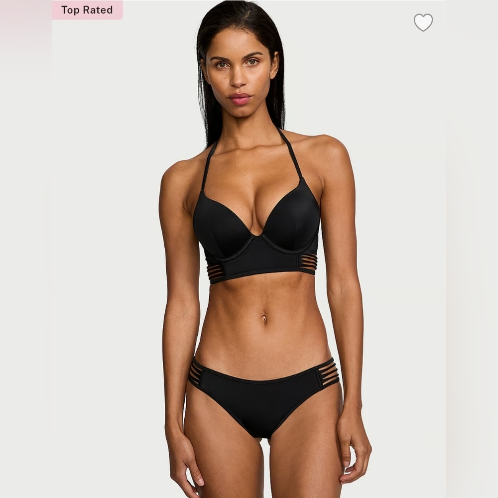 Complete Set NEW BLACK VICTORIA SECRET 36D Bikini Top & Medium Bottoms!